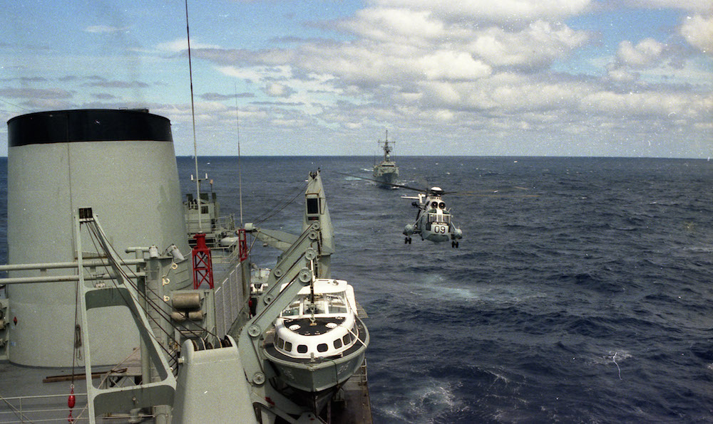 Stalwart recovering her Sea King helicopter (John Jeremy collection)