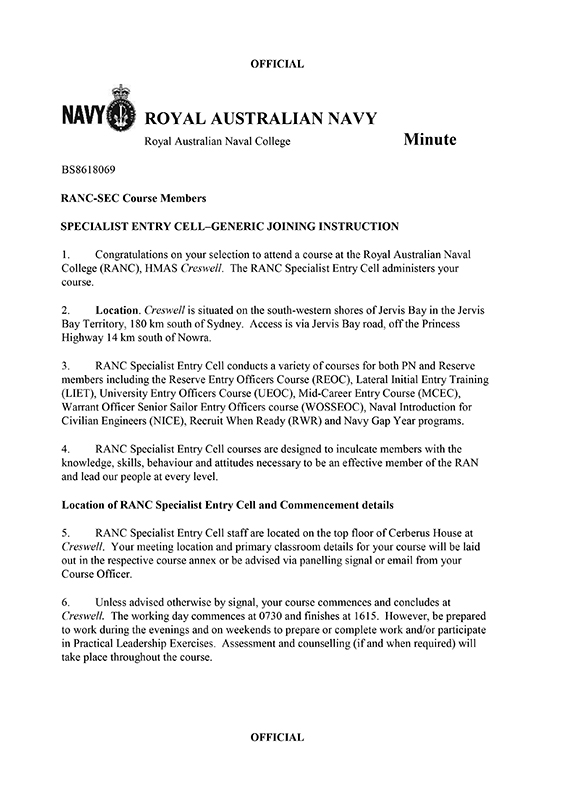 Specialist Entry Cell Joining Instructions