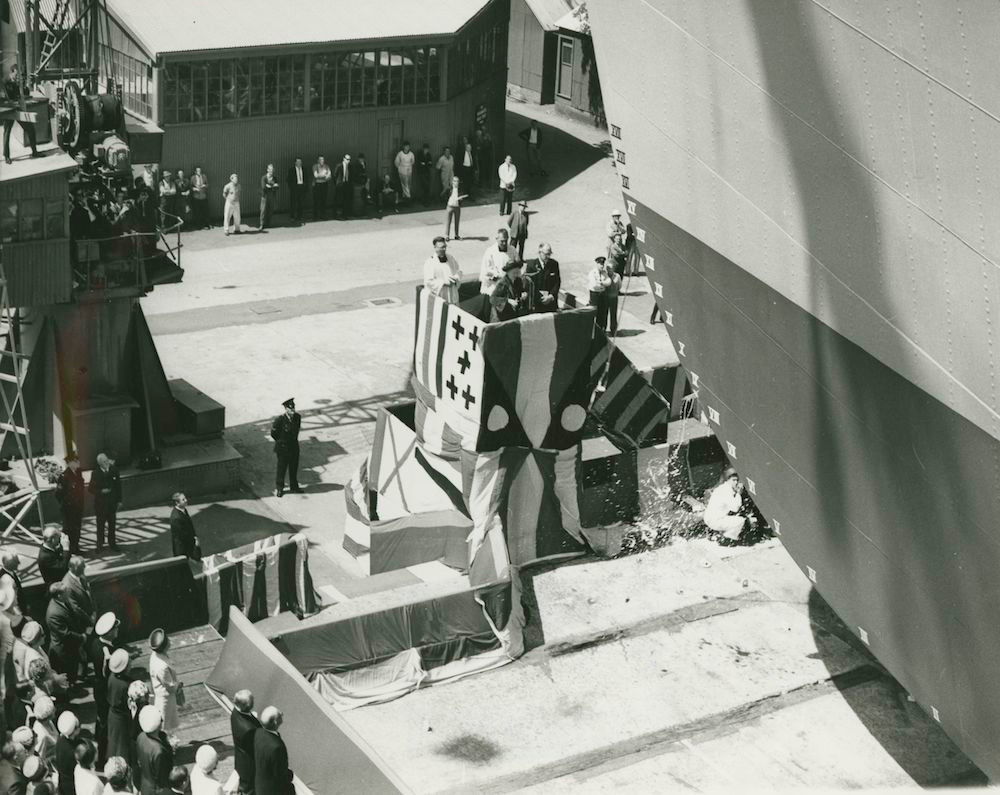 Lady Casey, wife of the Governor-General, launches HMAS Stalwart on 7 October 1966