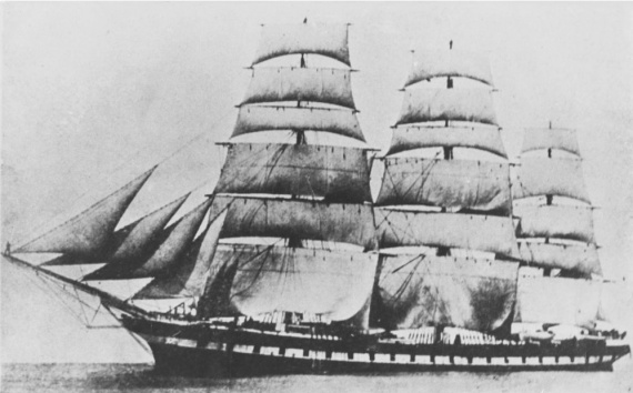 The clipper ship Sobraon under full sail in her heyday