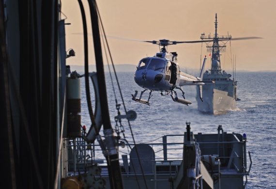 A Squirrel engaged in flying operations with HMAS Success.