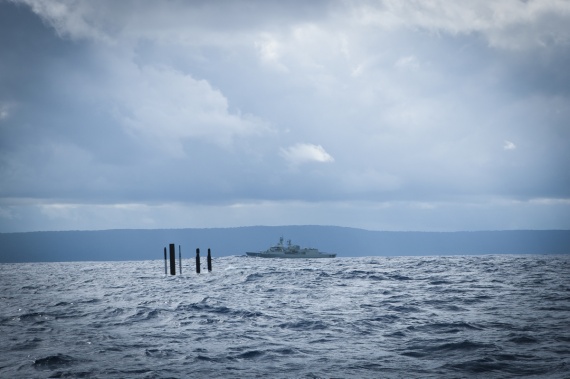 Anzac Class frigate, HMAS Stuart, tracks Collins class submarine, HMAS Sheean, as she sails past Christmas Island on return to her home port of Fleet Base West.