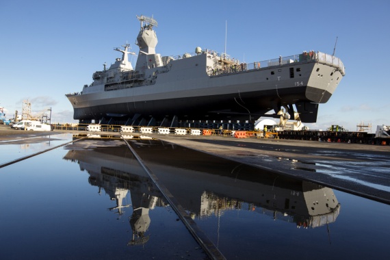 HMAS Parramatta undocking after her Anti-Ship Missile Defence upgrade at BAE Systems Henderson Shipyard, Western Australia.