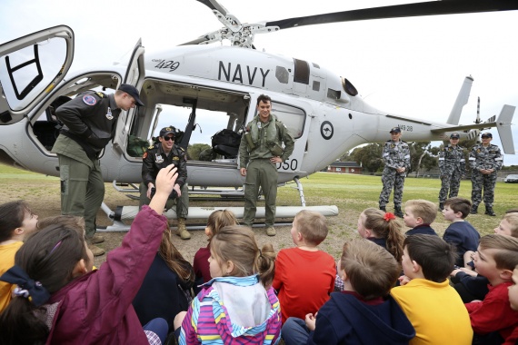723 Squadron personnel field questions from students of Crib Point Primary School, Victoria.