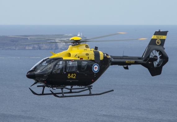 An Airbus Helicopter EC135T2+ in the vicinity of the waters of Jervis Bay, NSW.