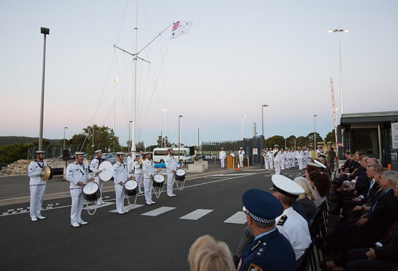 The Royal Australian Navy Band Sydney perform for guests during a Ceremonial Sunset held at HMAS Penguin. 