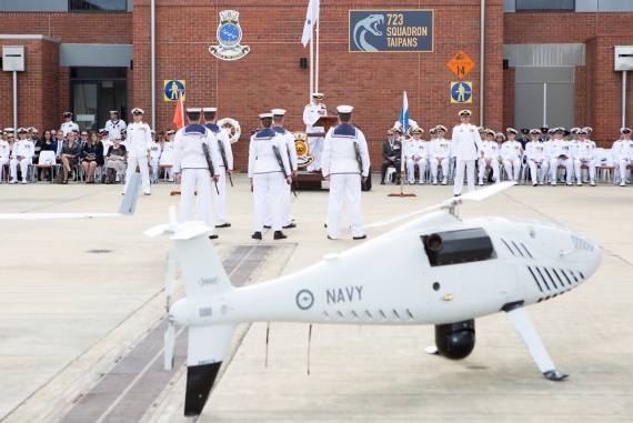 Royal Australian Navy officers and sailors of 822X Squadron on parade during the commissioning ceremony at HMAS Albatross.