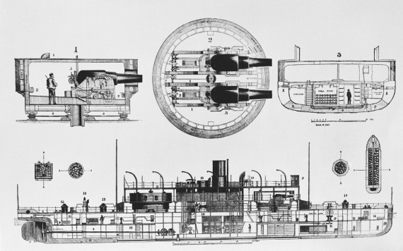 A general arrangement plan showing the layout of the monitor and her armament