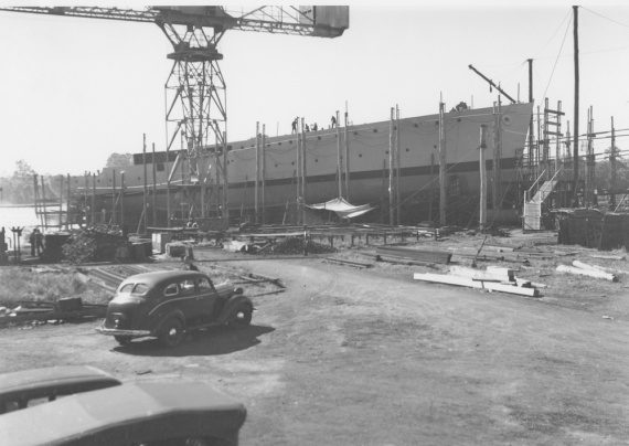 Rockhampton on the builders slipway at the Walkers yard, Maryborough, Queensland, circa 1941.