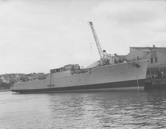 Stuart fitting out at Cockatoo Island Dockyard, Sydney.