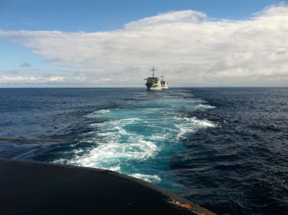 Kanimbla and Manoora under the tow of the tug Elsbeth II (Scott Hooper)