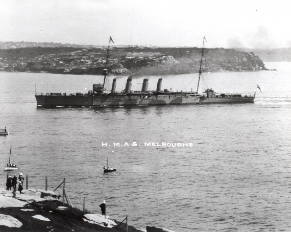 HMAS Melbourne entering Sydney Harbour for the first time 4 October 1913