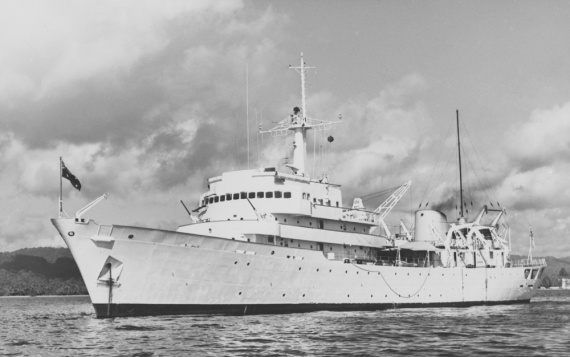 HMAS Moresby (II) at anchor.