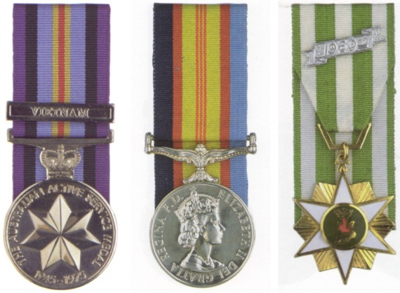 L-R: Active Service Medal Vietnam, Vietnamese Campaign Medal and the Vietnamese Campaign Star.