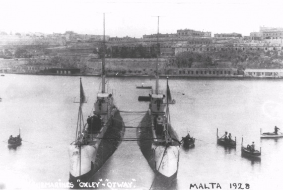 HMA Submarines Oxley and Otway in Malta, 1928.