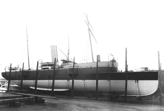 Protector nearing completion on the slipway.