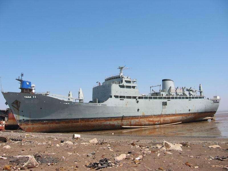 The end of the line for Stalwart as she lies on the beach at Alang, India, prior to being cut up for scrap.