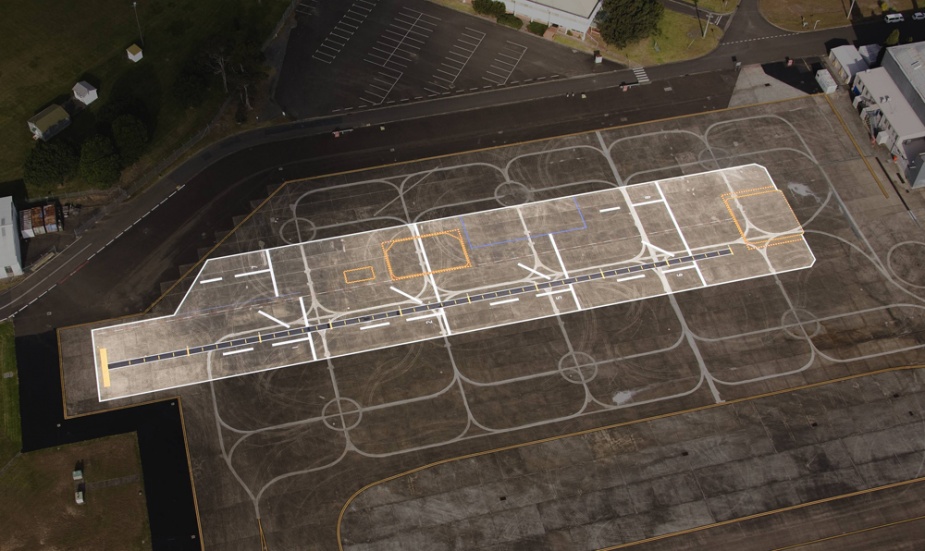 The dummy deck at Albatross with the new Canberra class flight deck superimposed.