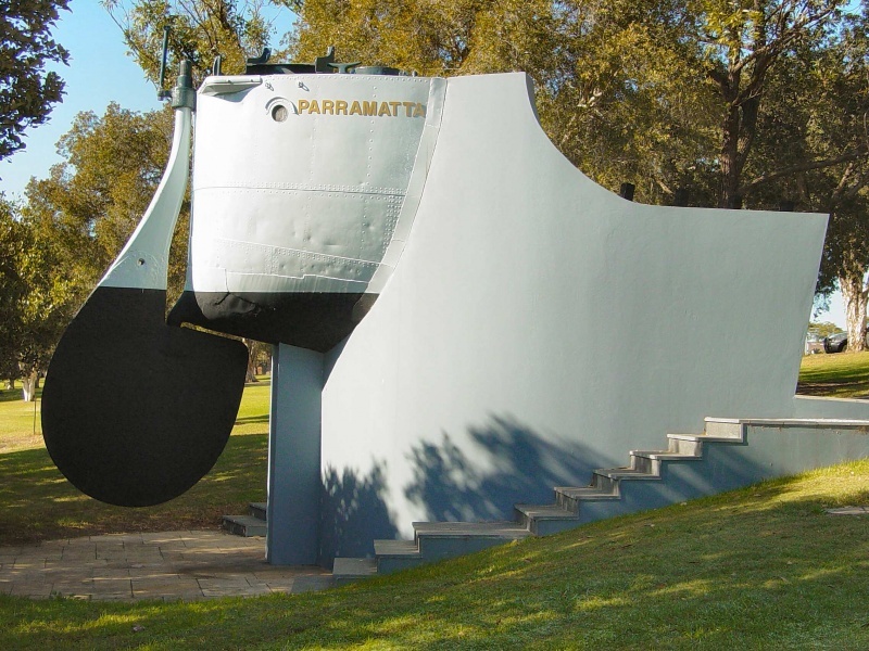The stern section of Parramatta mounted at Queens Wharf Reserve as a permanent tribute to the ship.