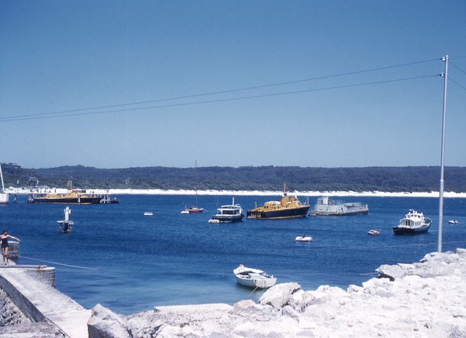 Air Trail moored at HMAS Creswell. Air Sprite is visible in the background. Note the distinctive paint scheme adopted for this class of vessel (Tim Coyle collection)