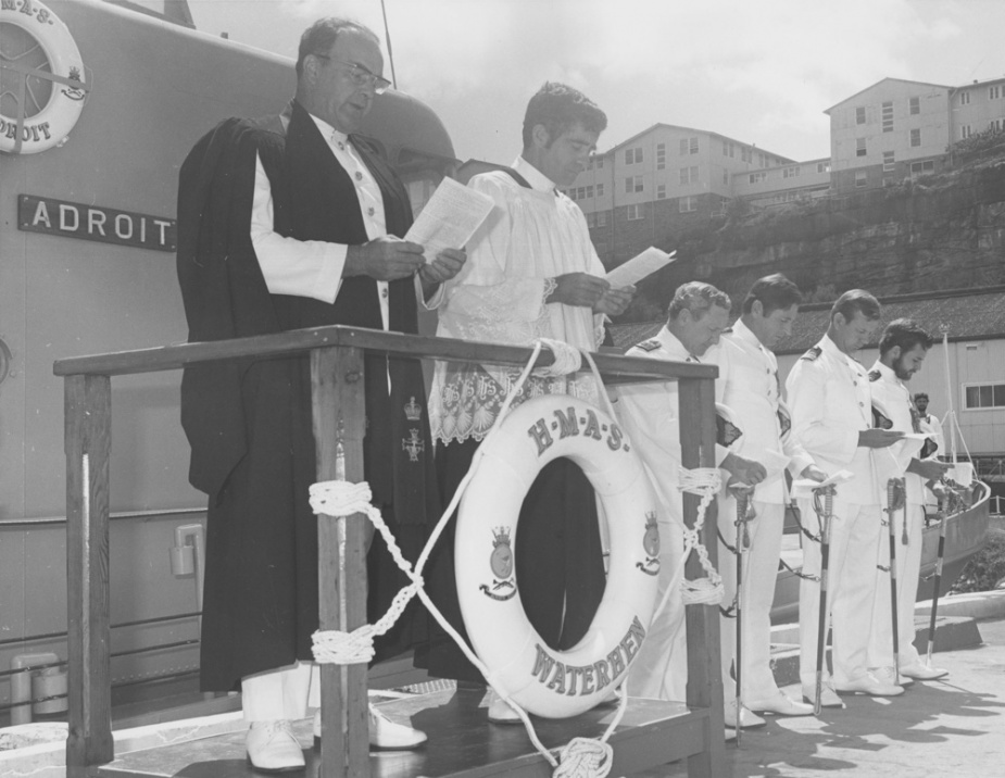 HMAS Adroit was commissioned at a ceremony in Sydney on 17 February 1975 and departed early March 1975 for service with the depleted Darwin-based patrol bat squadron. Adroit, formerly used by Naval Reservists in Brisbane, will boost the strength of the Darwin squadron to three patrol boats. Before Cyclone Tracy struck on Christmas Day 1974, the RAN had four patrol boats in Darwin. During the cyclone, HMAS Arrow sank after being hurled against Stokes Hill Wharf and HMAS Arrow was driven aground. Four members of 