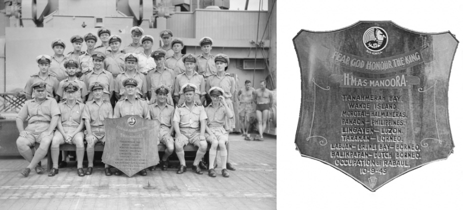 Captain A.P. Cousin with members of his wardroom, 9 October 1945 (AWM 118845