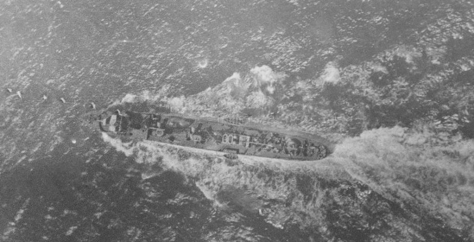 A photograph taken from the observation balloon being towed by HMAS Parramatta, in the Adriatic Sea on 5 August 1918.