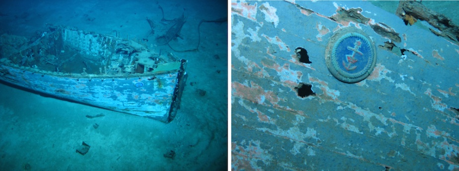 The remains of one of Sydney’s 35-foot motor boats lying in the debris field.