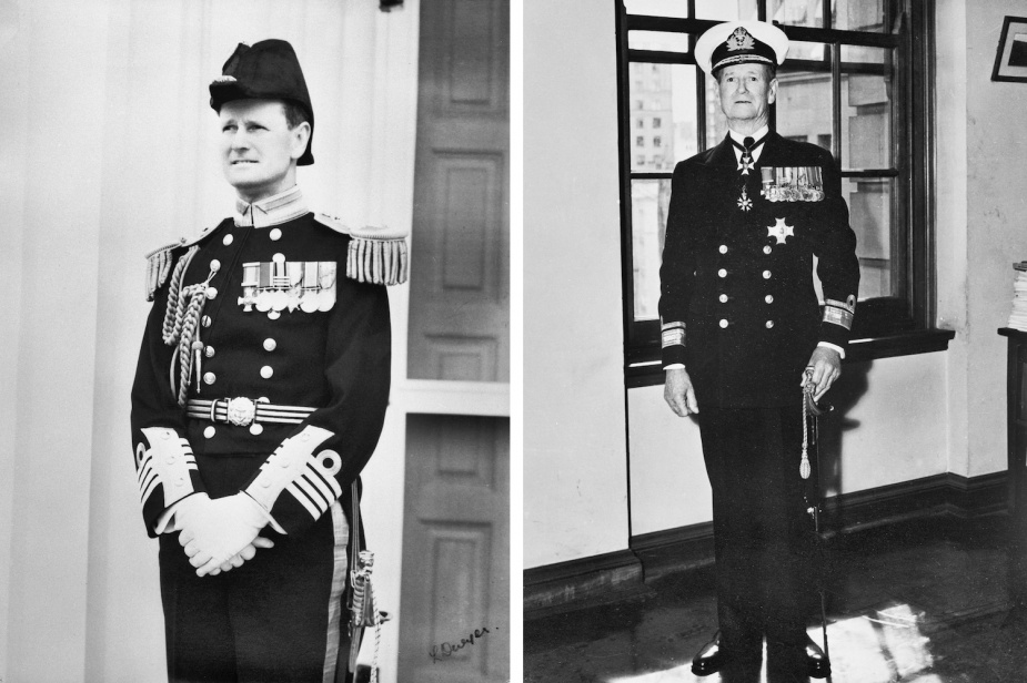 Left: Captain Bracegirdle in full dress uniform, circa 1924. Right: Rear Admiral Bracegirdle at the end of his naval career, circa 1945.