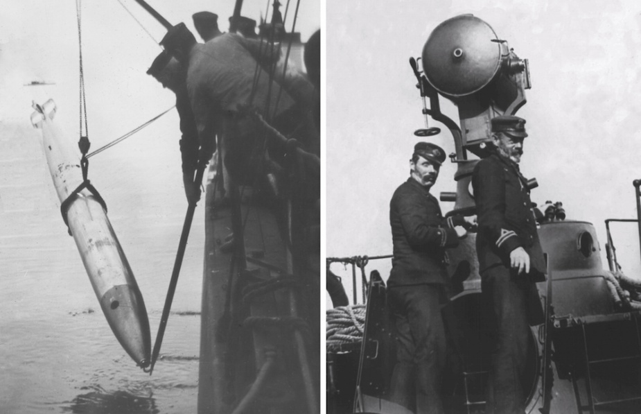 During manoeuvres on Port Phillip bay torpedo attacks were routinely simulated against other vessels of the Victorian navy. On completion of the 'attacks' the torpedoes were recovered to be used again.