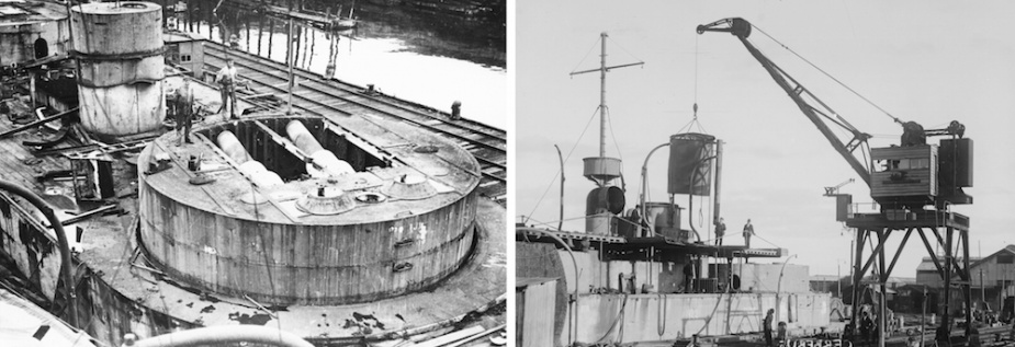 Cerberus being dismantled at Williamstown prior to be scuttled as a breakwater at Black Rock