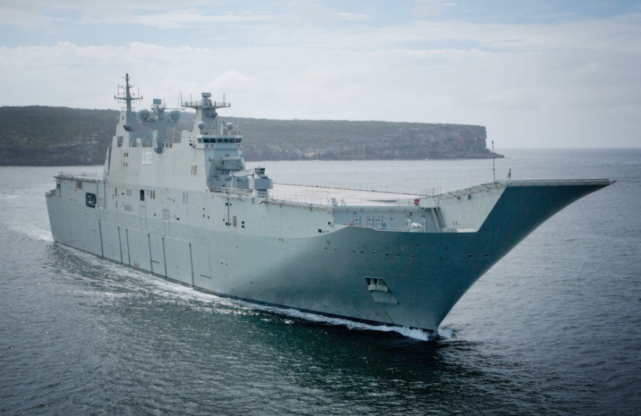 HMAS Canberra (III) - the biggest warship built for the RAN - entering Sydney Harbour, November 2014.
