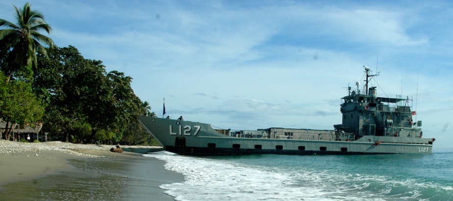 HMAS Brunei conducting beaching operations during Operation RENDER SAFE in the Soloman Islands, 2010
