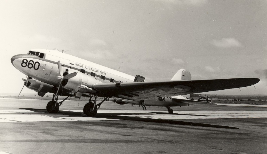 An RAN Dakota. This aircraft would be re-numbered 800 and re-fitted as a flying classroom with Sea Venom radar installed which would result in a distinctive elongated nose.