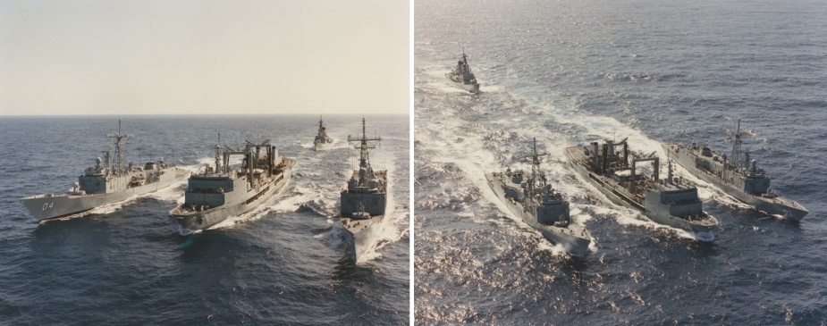 Darwin in company with HMA Ships Sydney (IV), Hobart (II) and Success (II) on their way to RIMPAC 94, circa April 1994.