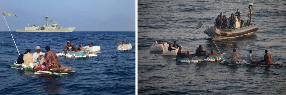 HMAS Darwin closes to assist shipwrecked fishermen.