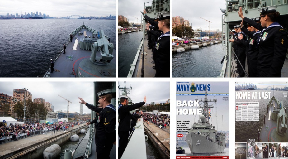 HMAS Darwin sails into her home port Fleet Base East, Sydney on completion of a successful seven-month deployment to the Middle East Region on Operation SLIPPER.