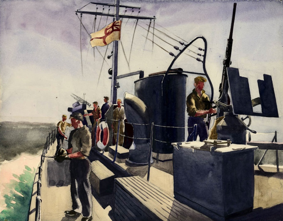 A water colour of an RAN Fairmile at sea by Rex Julius (1914-1944)