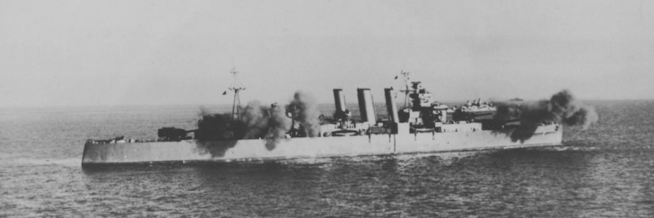 Shropshire firing an 8-inch gun broadside