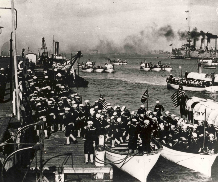 US Navy bluejackets coming ashore at Melbourne 29 August 1908. (US Naval Historical Center).