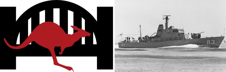 HMAS Advance displaying the Sydney Harbour Bridge insignia on her funnel.