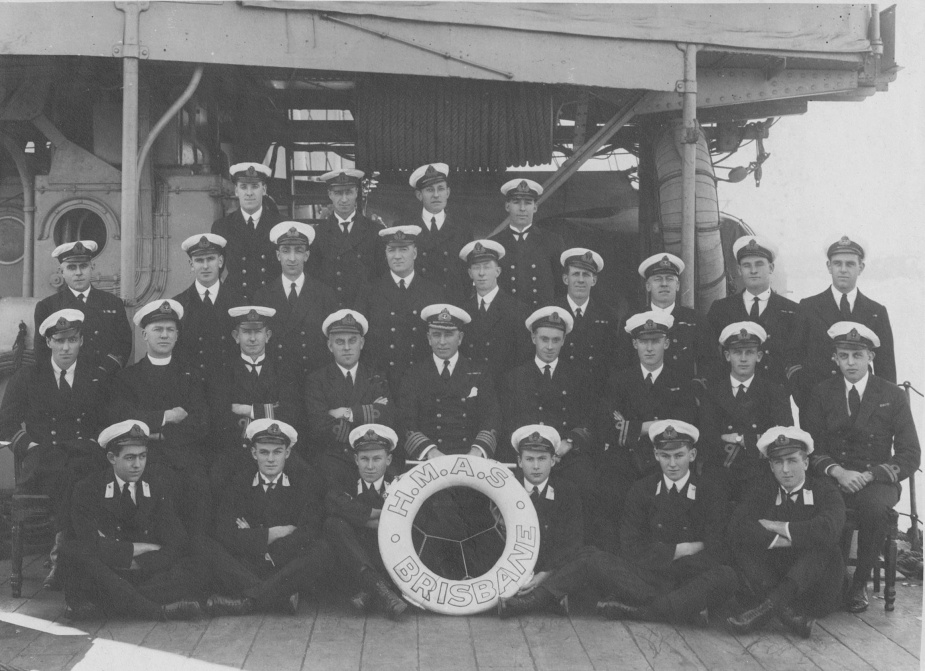 Captain Henry Feakes, RAN, with his wardroom on recommissioning in 1923.