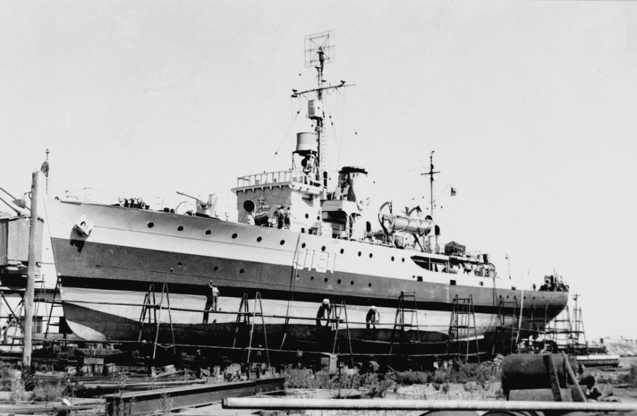 Broome undergoing maintenance on a slipway between operational service.