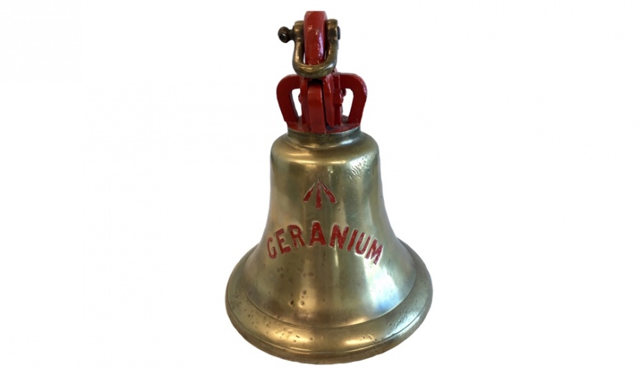 HMAS Geranium's ship’s bell is now on display at the Australian Hydrographic Office in Wollongong, NSW.