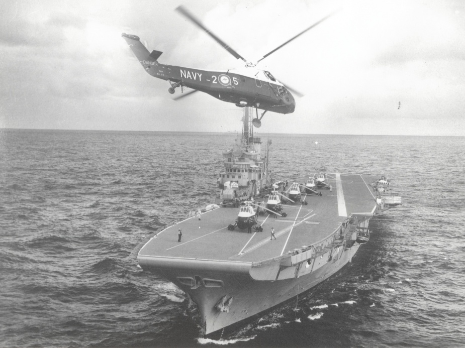 Melbourne conducting flying operations with Westland Wessex anti-submarine warfare helicopters.