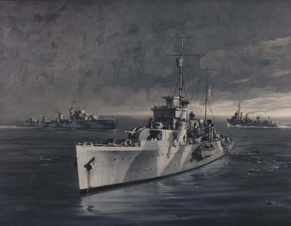 The Tobruk Ferry, HMA Ships Parramatta, Waterhen and Vendetta, June 1941. Painting by Phil Belbin courtesy of the Naval Heritage Collection