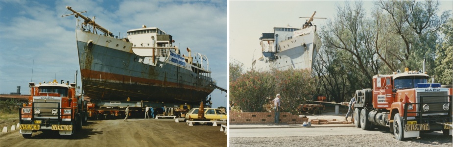 Whyalla being relocated to the Whyalla Maritime Museum by road.