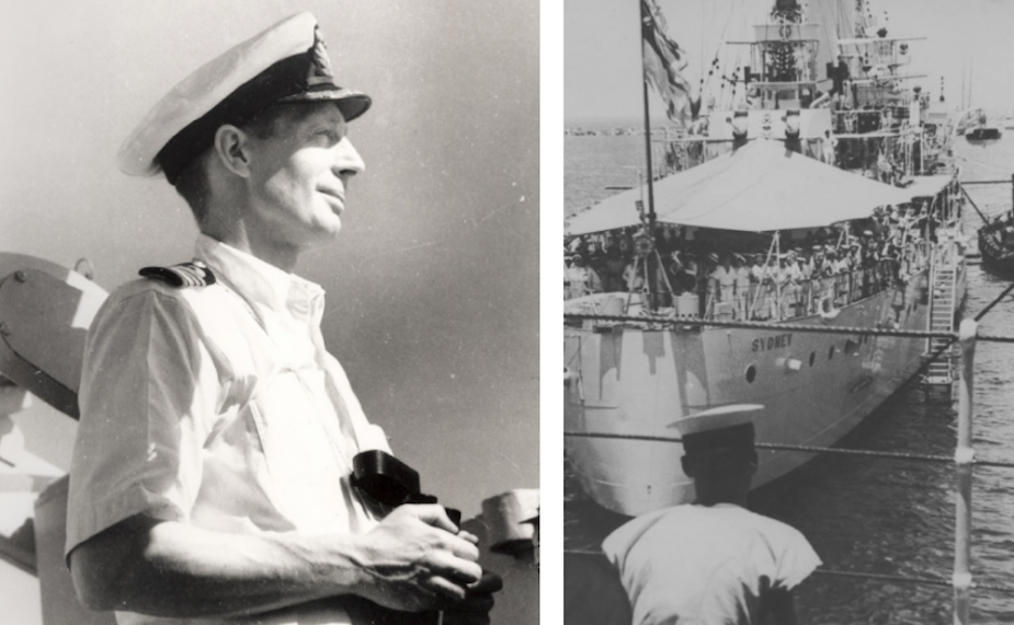 (left) Captain JA Collins was a natural choice as Sydney's first Australian Commanding Officer having served three years in her as the Executive Officer. (right) In Fremantle Sydney's wartime complement was bolstered to 645 men.