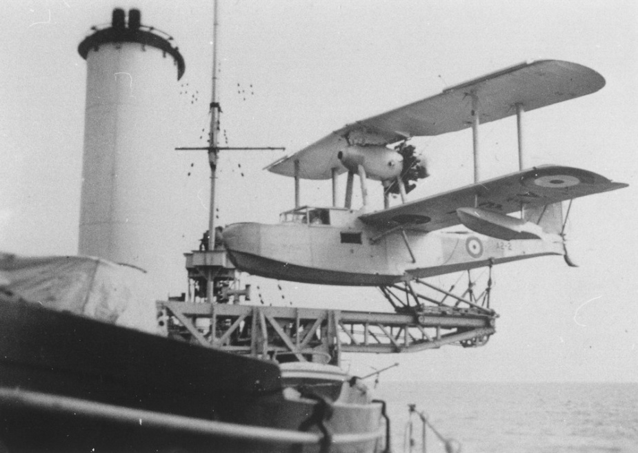 In addition to her naval complement Sydney carried six members of the Royal Australian Air Force who manned and maintained her embarked Seagull V amphibian aircraft.