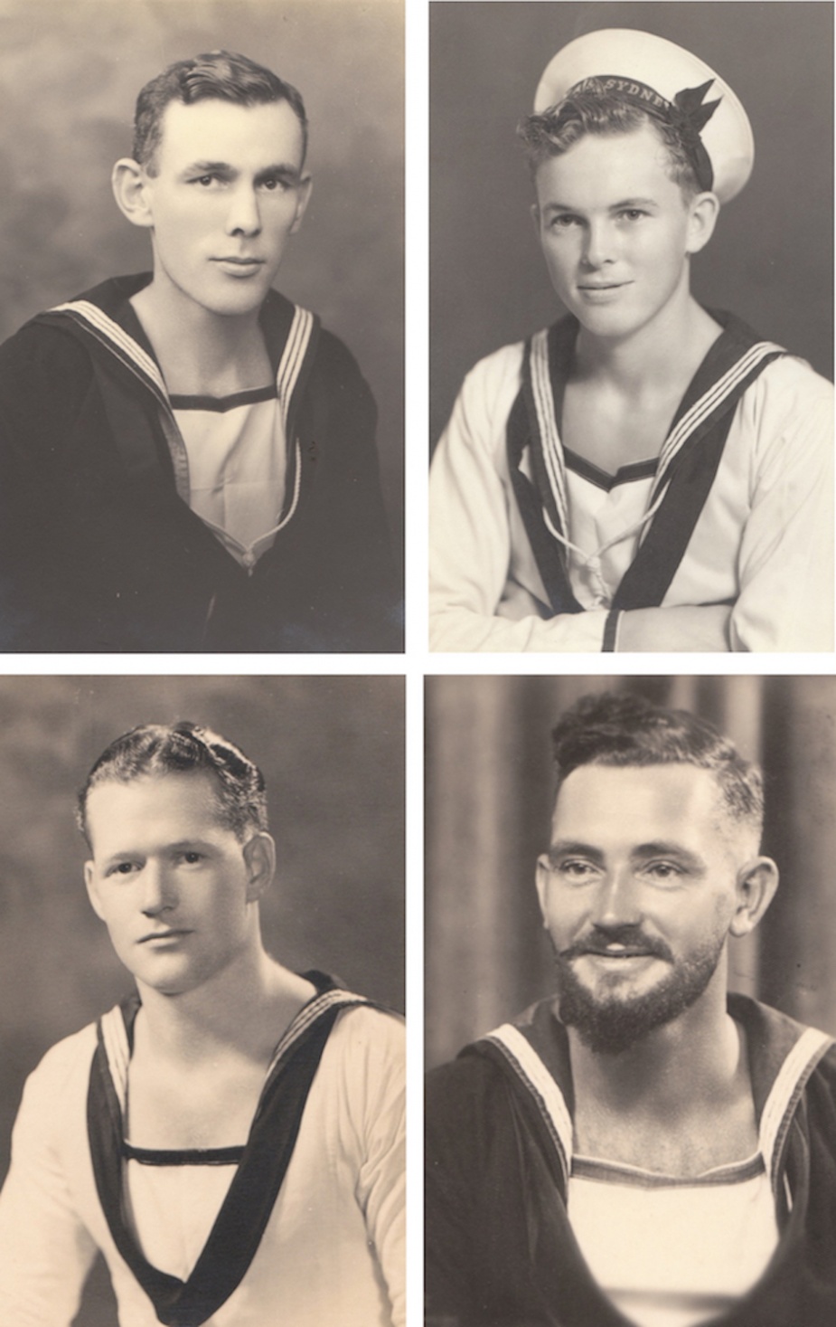The majority of Sydney's crew comprised young men in their late teens and early twenties. Top: Able Seaman John Ernest Taylor 'JET', Able Seaman Ernest John 'Smiler' Edwards. Bottom: Able Seaman Jack 'Blue' Ralston, Able Seaman Albert Reginald Drake.